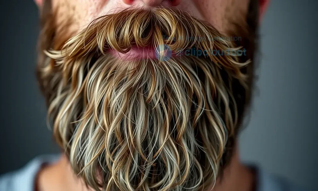 A close-up portrait of a man with a thick, well-groomed, and healthy-looking beard. The skin around the beard appears clear and balanced, not excessively oily or dry. The lighting is soft and professional, highlighting the texture of the facial hair. The background is a neutral, blurred studio setting to keep the focus on the subject's face and beard.