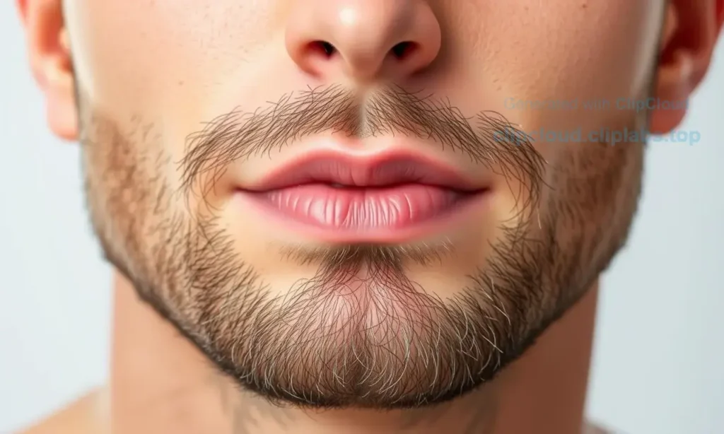 A clean, well-lit close-up of a man's face with a neatly trimmed beard, focusing on the skin texture around the jawline and cheeks. The image should convey a sense of skincare and grooming, with a soft, natural background to emphasize the subject. The style should be high-quality and realistic, suitable for a beauty or health article.
