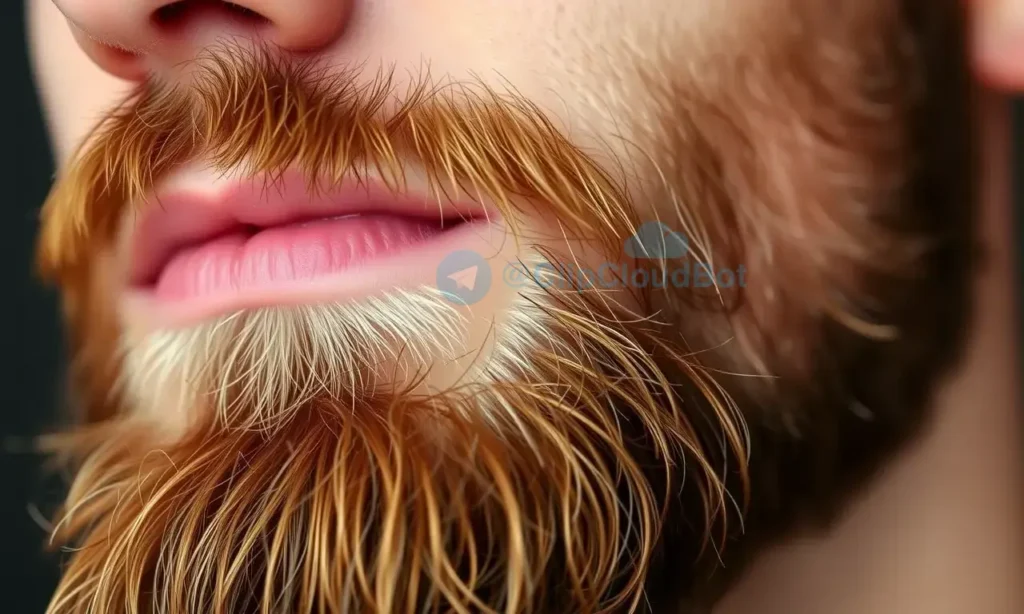 A close-up of a well-groomed man's beard with visible ingrown hairs causing small red bumps and slight inflammation, showing natural skin texture and hair details, realistic lighting, high quality, 1280x720