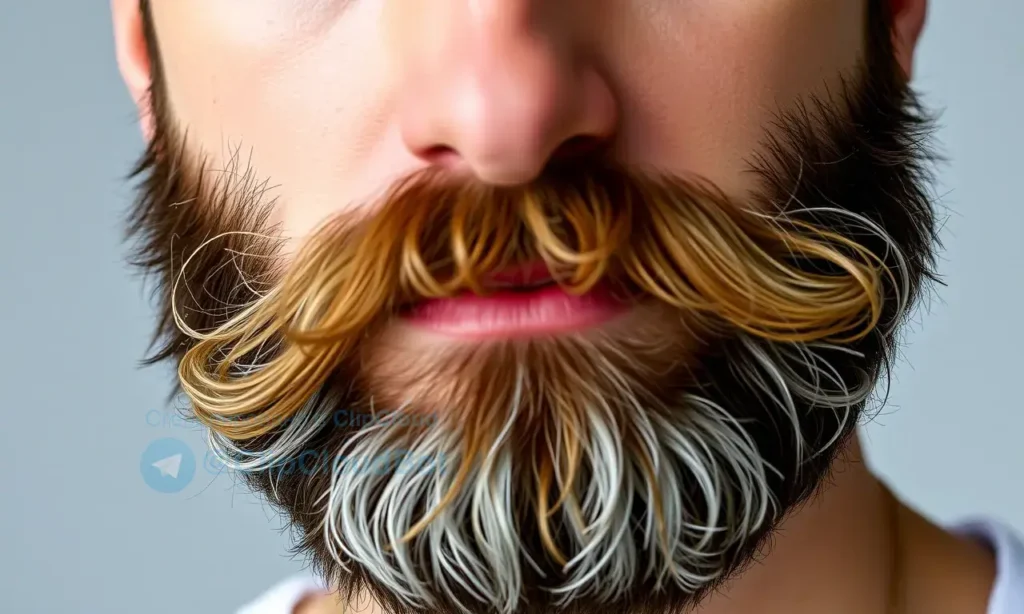 A close-up portrait of a man with a well-groomed beard, showcasing the contrast between the oily roots and dry ends. The beard should be styled neatly, with a focus on the texture and different conditions of the hair. The man should have a confident expression, highlighting his personal style. The background should be neutral to keep the focus on the beard and facial features.