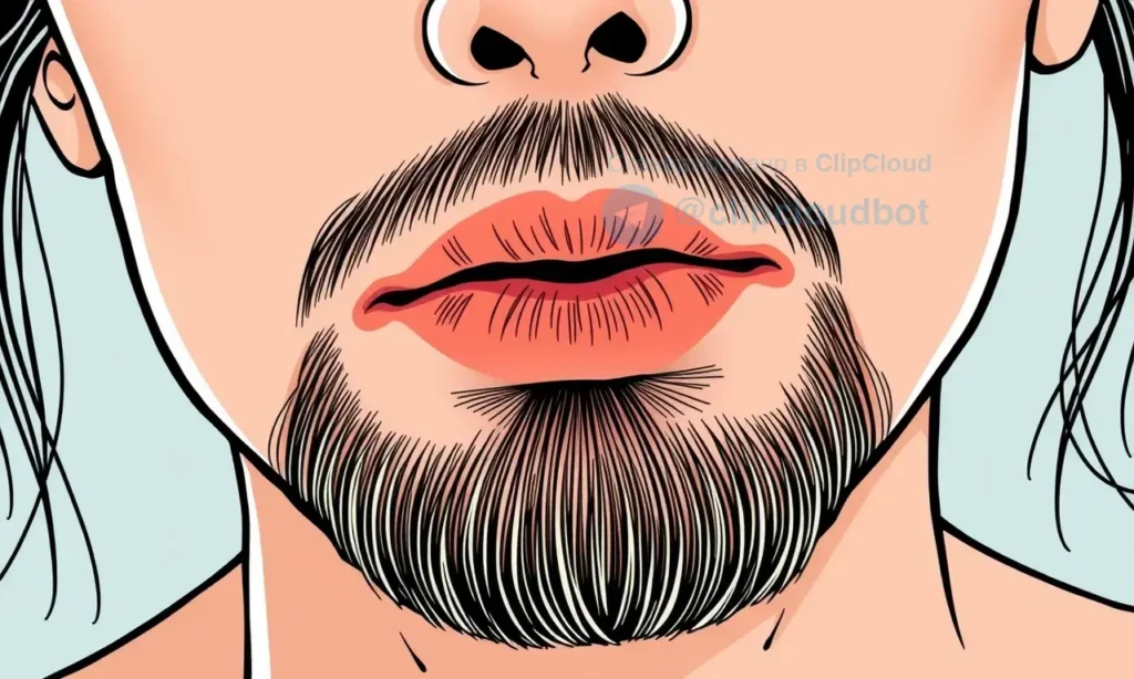 A close-up, detailed illustration of a woman's face with a slightly irritated skin around her beard area. The focus should be on the skin texture and subtle redness. The beard itself should be depicted as a thick, somewhat coarse beard. The overall mood should be informative and slightly concerned, reflecting the topic of beard itch and softening.