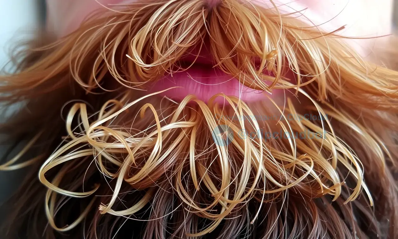 A close-up of a well-groomed, fluffy beard with hairs pointing in various directions, showcasing the natural texture and volume. The beard should be the main focus, with a neutral background to highlight its details.