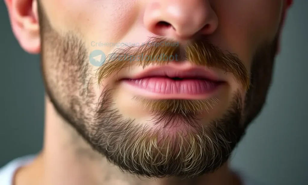 A close-up, detailed image of a man's face with a well-groomed beard. The focus is on the skin around the beard, highlighting healthy skin texture and a clean, trimmed beard. Soft, natural lighting.