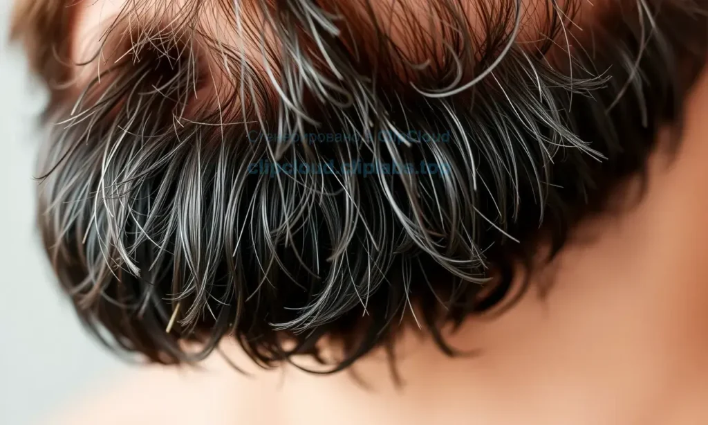 A close-up of a man's beard with a visible contrast between the oily roots and dry ends, showcasing the texture and condition of the hair. The beard should appear natural and well-groomed, with a focus on the different sections to highlight the problem described in the article.