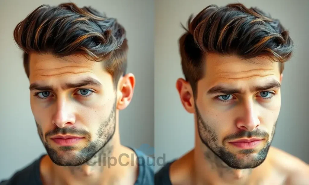 A man with a freshly shaved face, clean-shaven, showing the contrast between a bearded face and a clean-shaven face, realistic, high detail, natural lighting, side-by-side comparison
