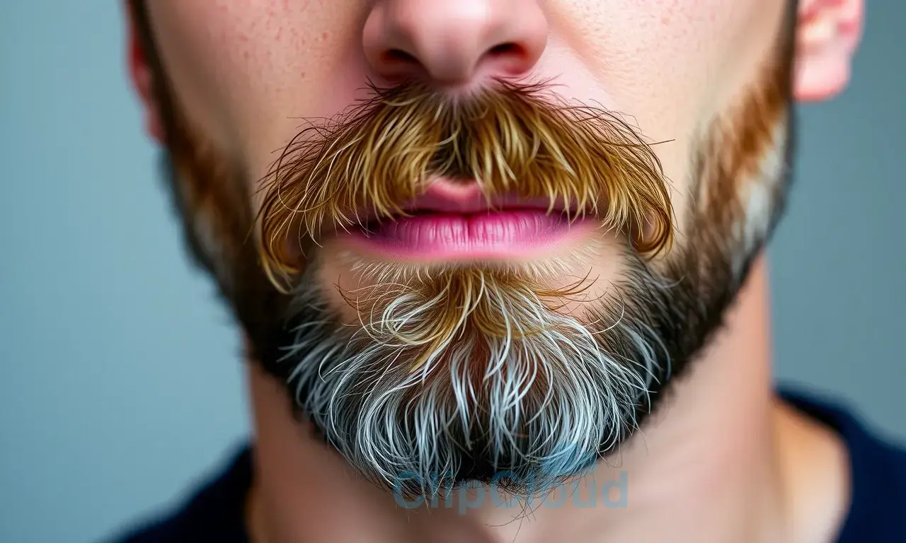 A close-up of a man's face showing a beard growing downward from the chin without maintaining volume, with the beard tapering and losing fullness, realistic skin texture, natural lighting, neutral background