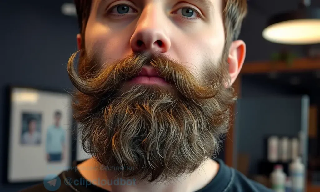 A close-up portrait of a man with a thick, well-groomed beard that appears to grow in an unconventional direction, showing one side of the beard flowing upward or sideways while the other side follows a normal pattern; the man looks thoughtful, with a subtle background of a modern barber's studio, emphasizing the contrast in beard direction and the possibility of reshaping it