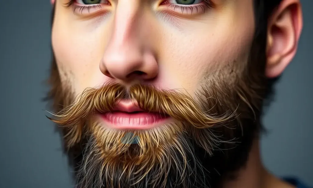 A close-up portrait of a man with a well-groomed beard, looking calm and confident. The image should visually represent the concept of eliminating static electricity from the beard, perhaps with a subtle, clean, and smooth texture to the hair, free from any frizz or flyaways that would indicate static. The lighting should be soft and professional, highlighting the healthy appearance of the beard.