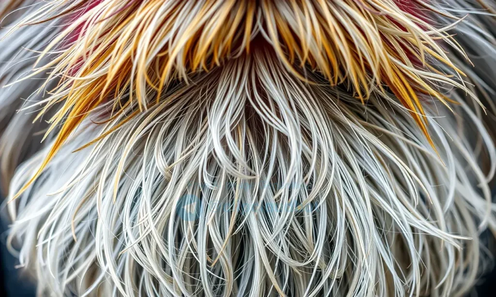 A close-up of a gray beard with yellowish discoloration, showing natural texture and subtle color variations, without any text or artificial elements