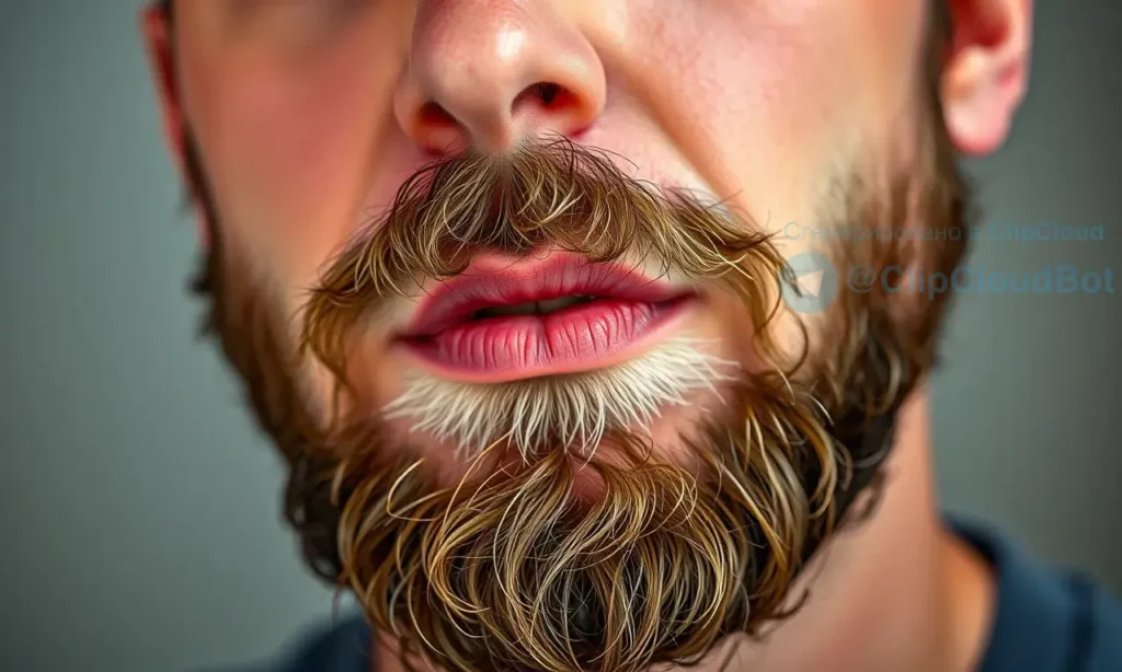 A close-up portrait of a man with a patchy, uneven beard growing in clumps, showing visible skin between beard patches, natural lighting, realistic skin texture, detailed facial hair strands, neutral background