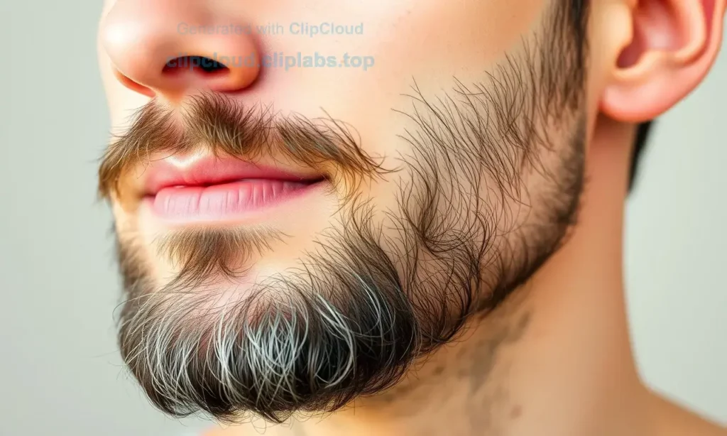 A man with a neatly trimmed beard preparing for beard growth, showing the beard area with visible hair follicles and skin texture, clean and healthy skin around the beard, no irritation or redness, natural lighting, realistic style