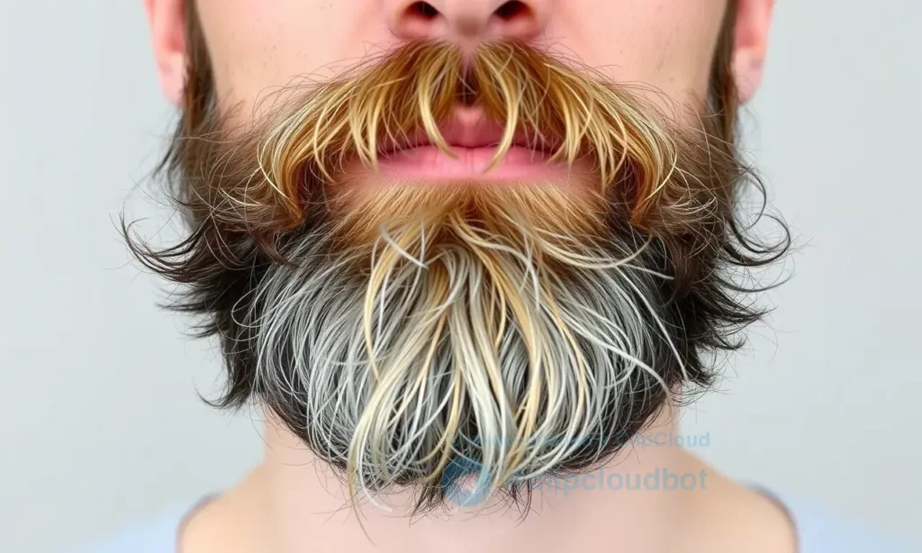 A close-up of a man's face showing a beard that appears unkempt and messy just one hour after being styled, with visible stray hairs and uneven texture, set against a neutral background