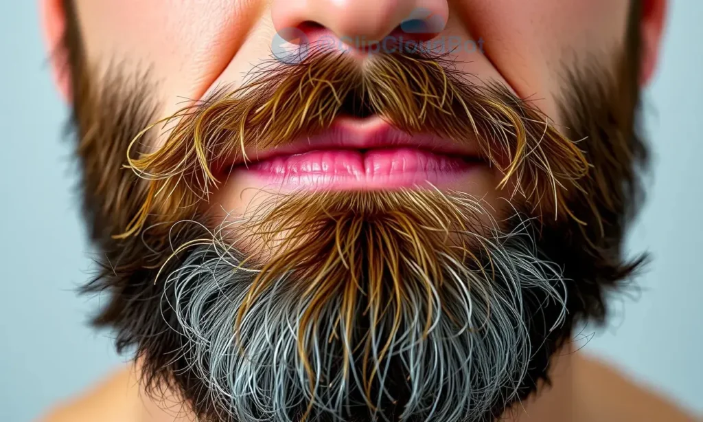 A close-up portrait of a man with a beard, showing the skin under the beard looking tight and slightly red, indicating discomfort. The man should have a neutral expression, and the focus should be on the skin texture and the beard area. The background should be blurred to keep the focus on the face.