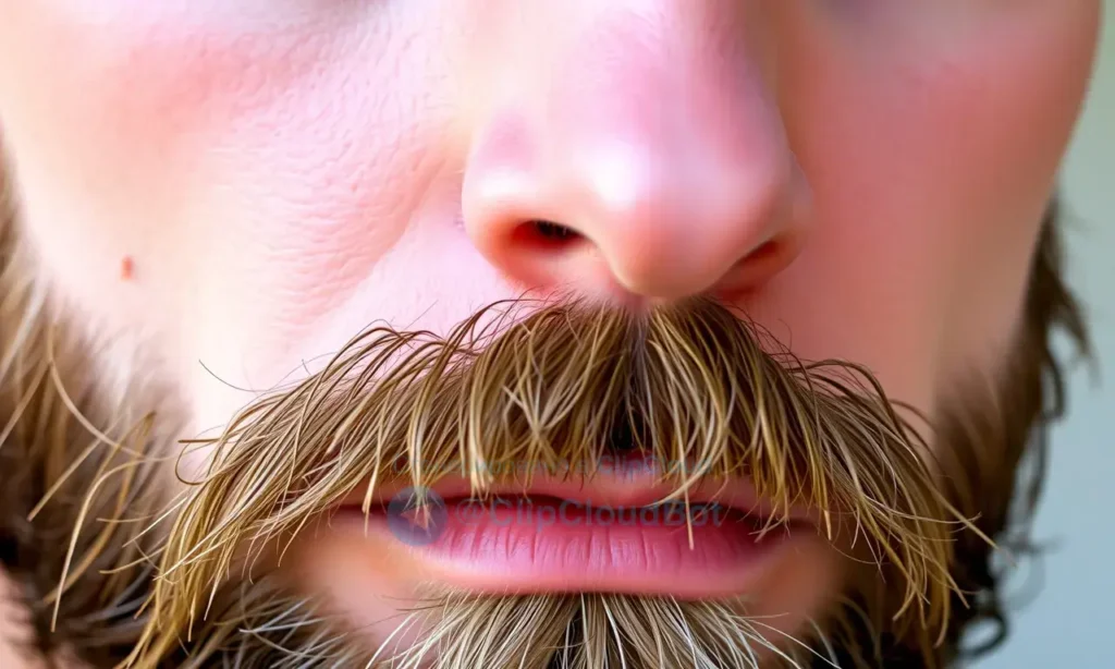 A close-up of a man's face with a well-groomed beard, showing dry skin texture and subtle redness, natural lighting, realistic skin details, no text or symbols on skin
