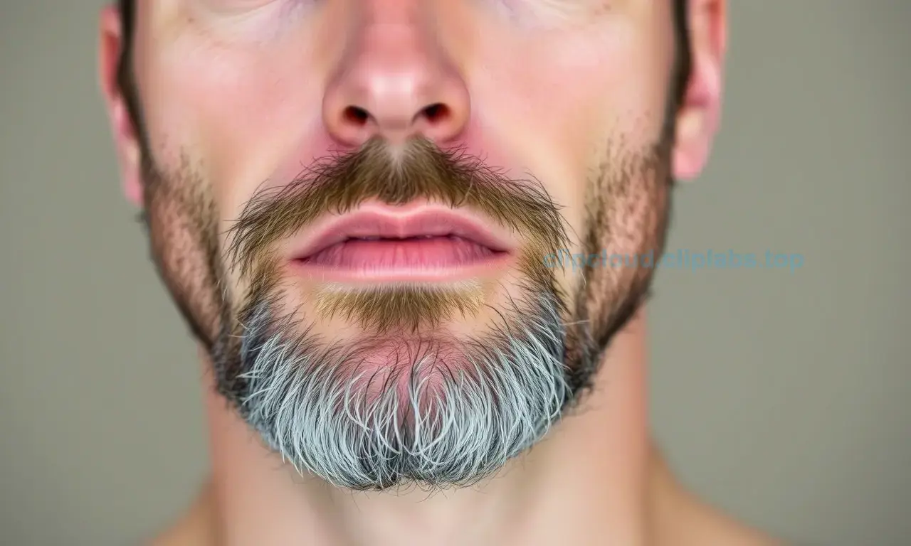 A close-up, high-quality photograph of a man's face, focusing on the area under his beard. The skin in this region appears slightly red and irritated, indicating a reaction or 'burning' sensation. The man has a neutral, slightly concerned expression. The lighting is soft and natural, highlighting the texture of the skin and the beard. The background is a simple, out-of-focus neutral color to keep the focus on the subject.