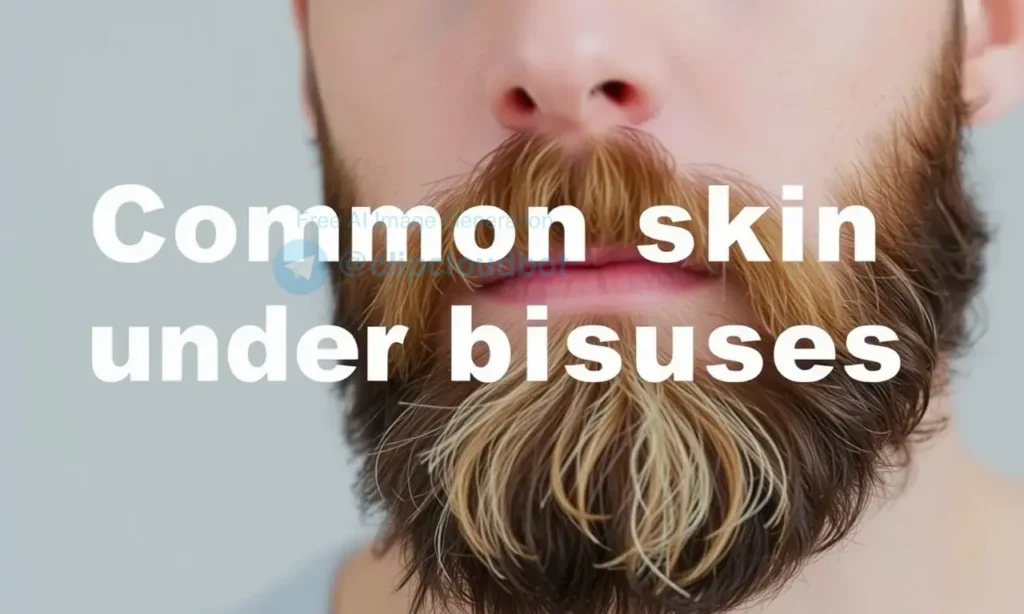 A man with a beard showing common skin issues under the beard such as redness, dry patches, and irritation. The image should depict a realistic close-up of the beard area with visible skin problems, emphasizing the need for proper beard care. The man should appear concerned, and the background should be neutral to focus on the skin issues.