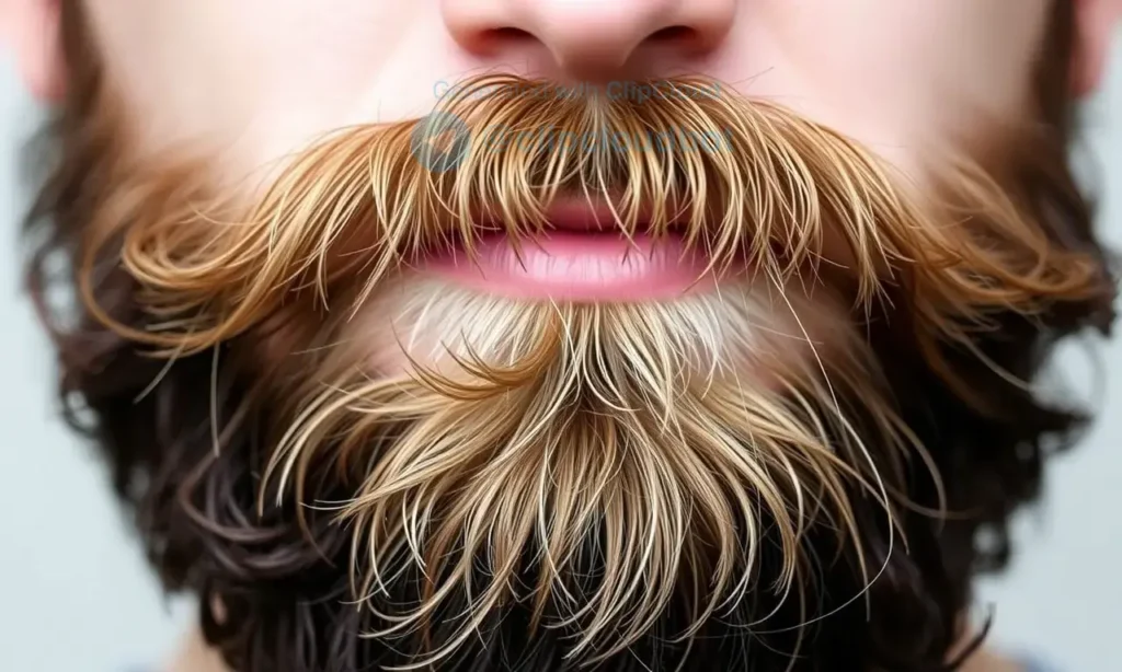 A close-up image of a well-groomed beard with a focus on the texture and shine. The beard should be styled with beard wax and beard oil, showcasing the difference in appearance and texture. The background should be neutral and slightly blurred to keep the focus on the beard.