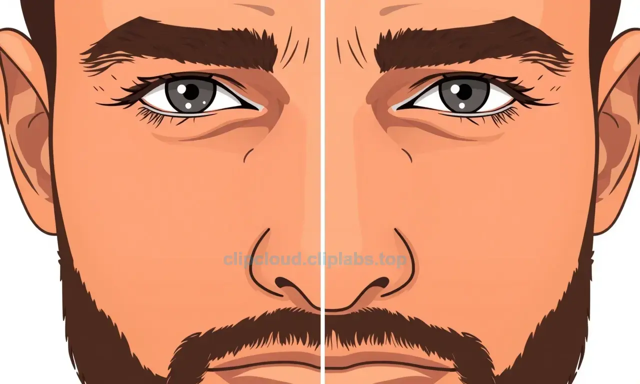 A close-up illustration of a man's face showing skin tone difference between the beard area and the rest of the face, with a clear visual comparison highlighting the darker skin under the beard, natural lighting, detailed skin texture, educational diagram style, no text or labels