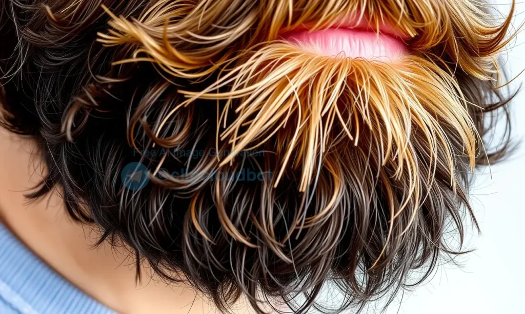 A close-up image of a well-groomed, thick, and fluffy beard with hairs pointing in various directions, showcasing the natural texture and volume. The beard should appear healthy and well-maintained, with a focus on the different angles and directions of the hair strands. The background should be neutral and not distract from the beard.