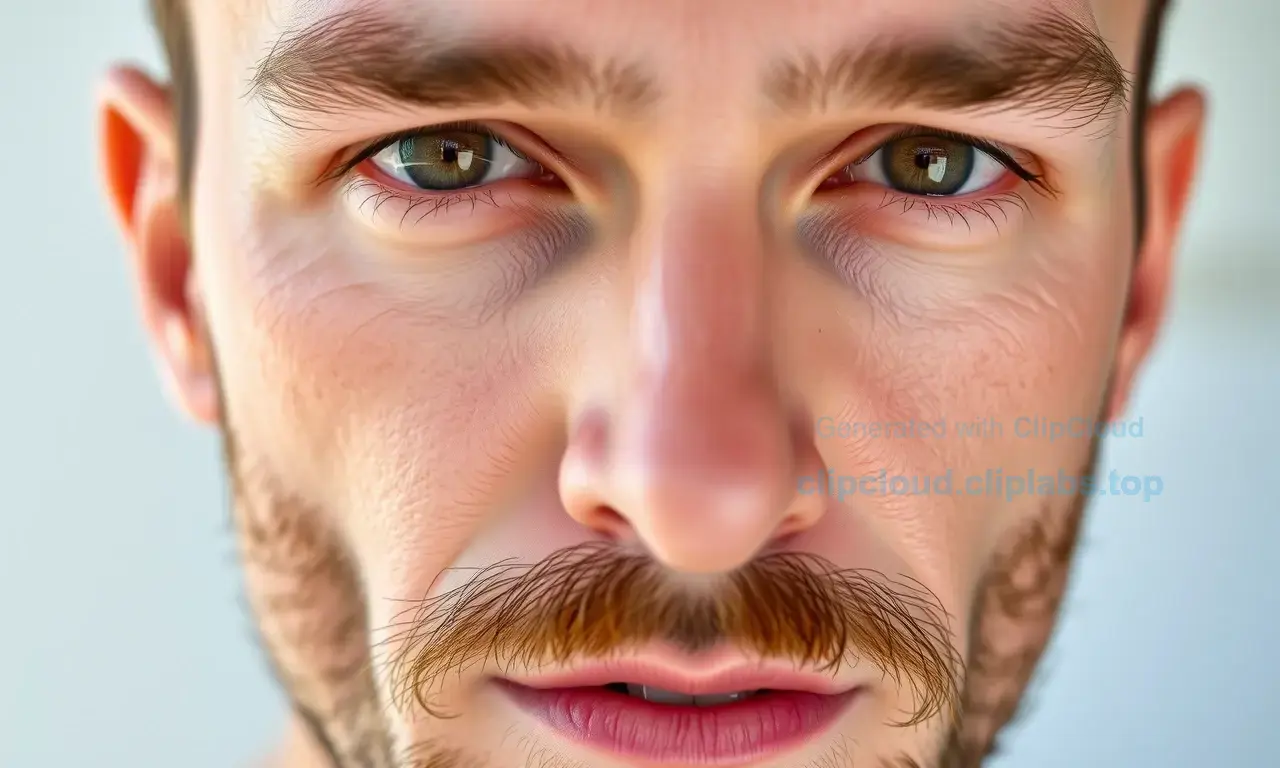A close-up of a man's face showing dry skin on the cheeks and forehead, with a subtle beard, natural lighting, realistic skin texture, no text or symbols on the skin, clean background