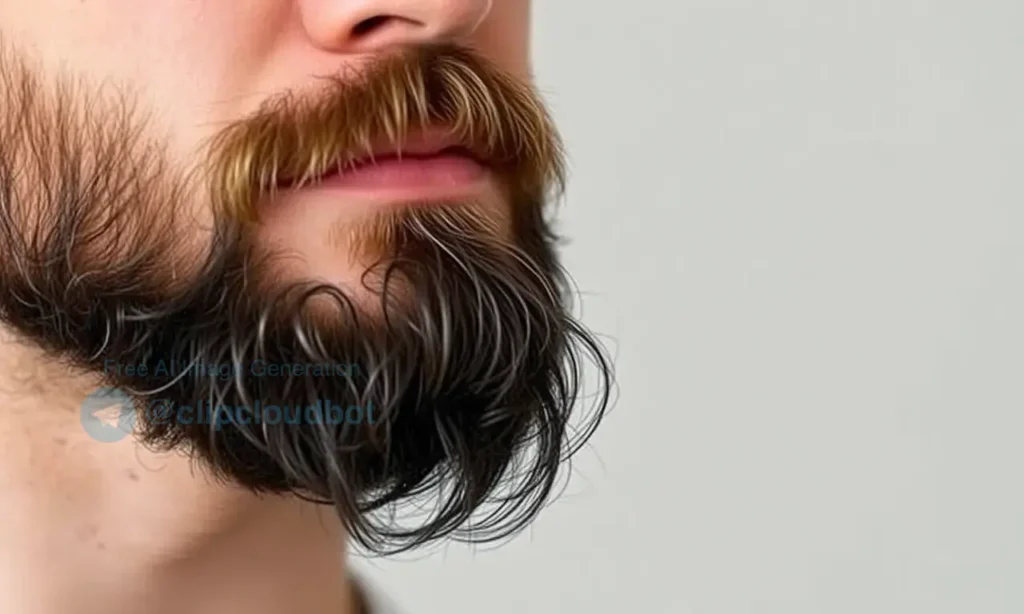 A close-up of a man's beard with a natural, well-groomed appearance. The beard should be styled with a beard balm, showing a soft, conditioned texture. Include subtle highlights to emphasize the product's moisturizing effect. The background should be neutral and blurred to focus on the beard and product. Avoid any text, numbers, or logos.