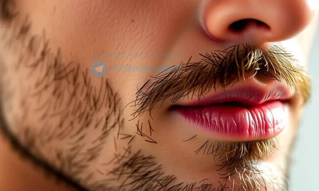 A close-up of a man's face showing oily skin under a beard, with a subtle shine on the skin, balanced grooming, natural lighting, realistic skin texture, no text or symbols on the skin, no makeup, no excessive shine, no acne or blemishes, clean and healthy appearance