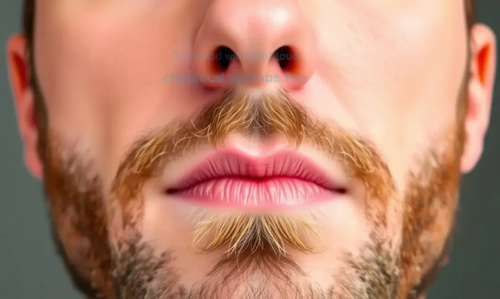 A close-up illustration of a man's face showing patchy and uneven beard growth, with some areas having thick hair and others sparse or bald spots, highlighting the irregular pattern of facial hair growth, soft natural lighting, realistic skin texture, no text or symbols