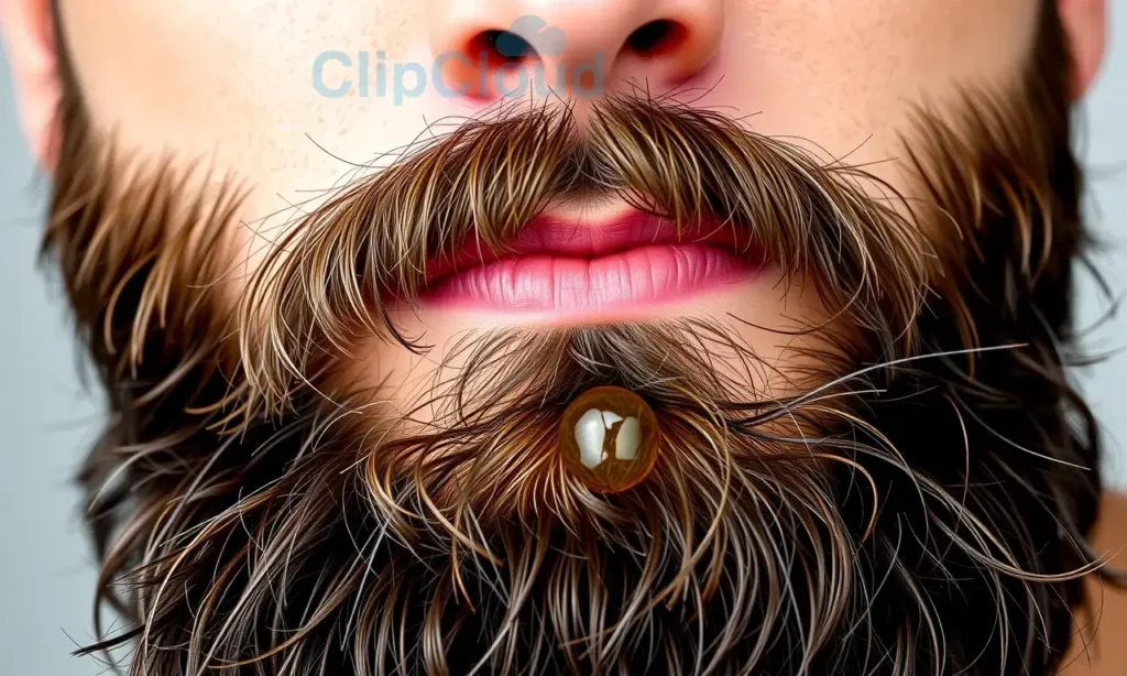 A close-up of a well-groomed beard with natural oils applied, showing healthy facial hair texture and subtle shine, set against a soft neutral background. No text, labels, or symbols visible.
