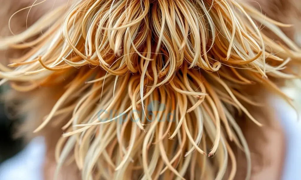 A close-up of a man's beard that appears fluffy and sticks out in various directions, showing individual strands radiating outward, with natural lighting and realistic texture, no text or symbols