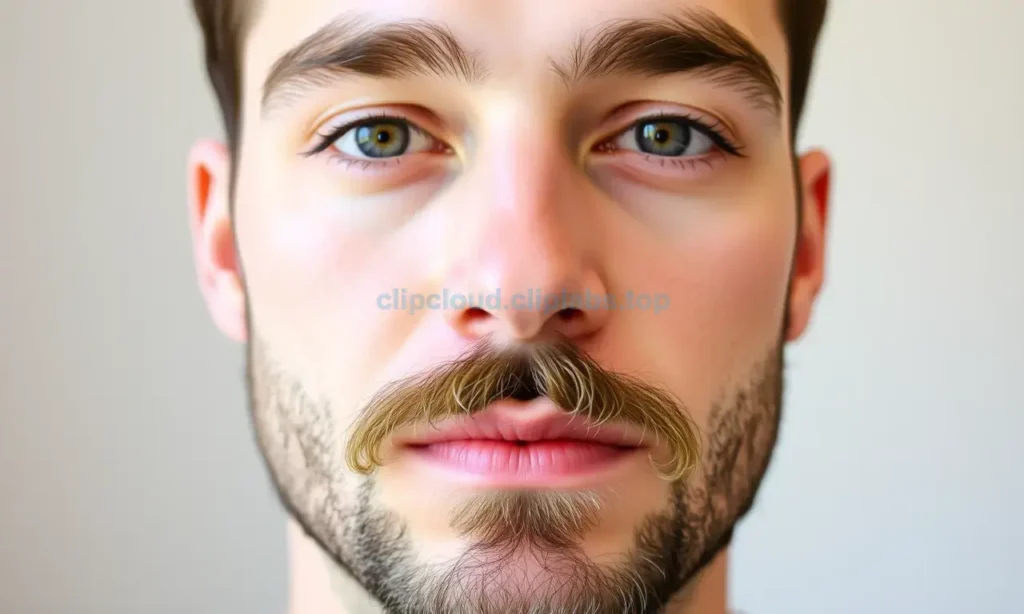 A close-up portrait of a man with a well-groomed beard and mustache, showcasing different textures and lengths. The man appears clean and well-maintained, with a focus on the beard and mustache area. The background is neutral and uncluttered, emphasizing the facial hair. The image should convey a sense of cleanliness and grooming.