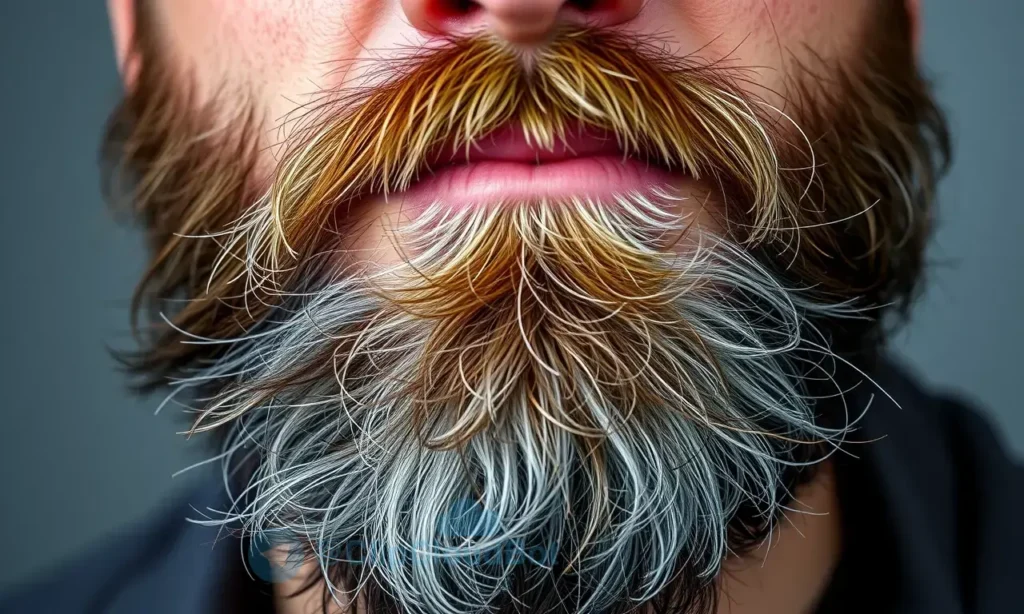A man with a beard that looks unkempt and messy despite daily grooming, showing patchy growth, stray hairs, and uneven length, in a close-up portrait style