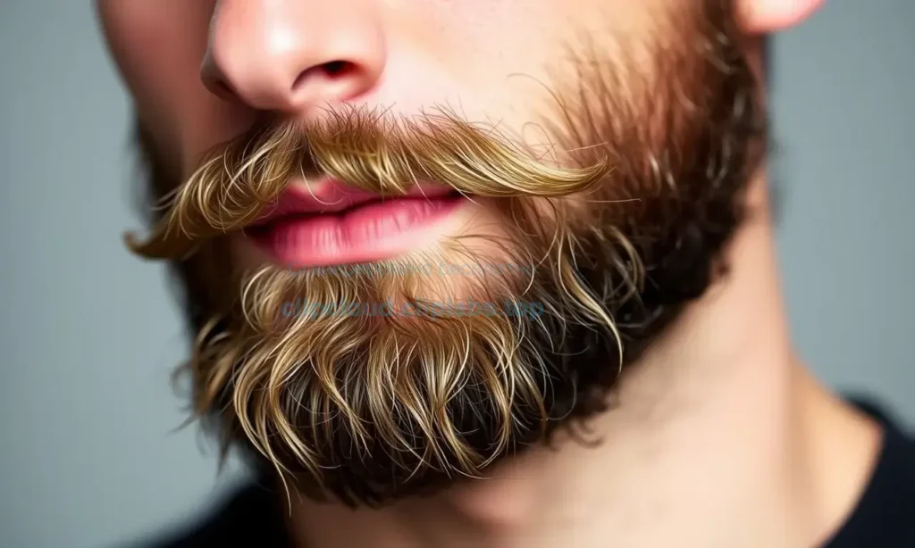A close-up of a man's beard with a natural, well-groomed appearance, showing the texture and softness of the hair. The beard should be styled with a product, either wax or balm, to demonstrate its hold and conditioning effects. The background should be neutral and blurred to focus on the beard. Include subtle highlights to emphasize the product's shine and the beard's health. Avoid any text or labels in the image.