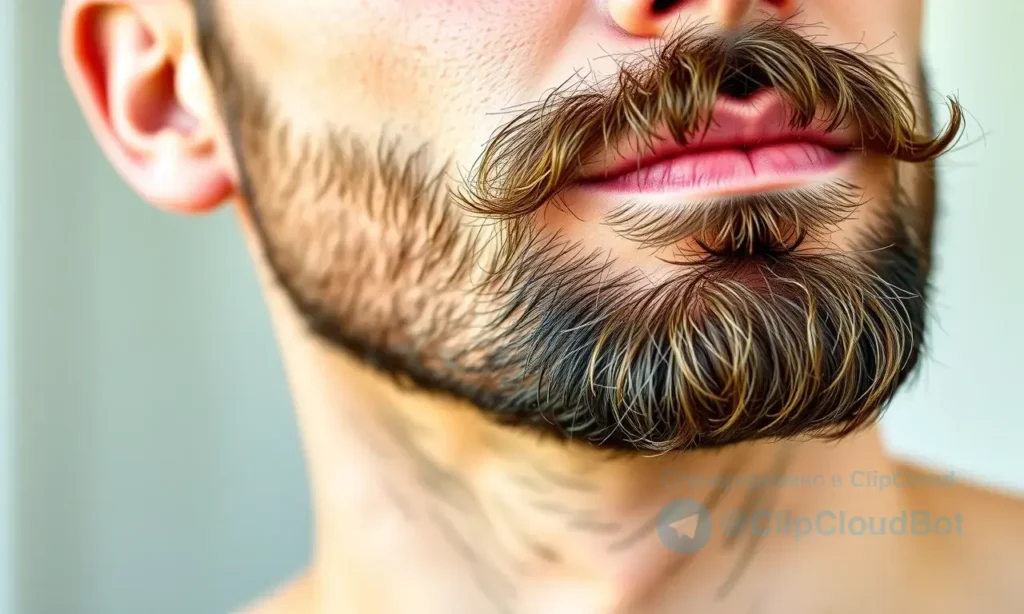 A close-up of a man with a well-groomed beard, clean-shaven cheeks, and healthy skin, showing proper beard care routine, natural lighting, realistic detail, no text or symbols