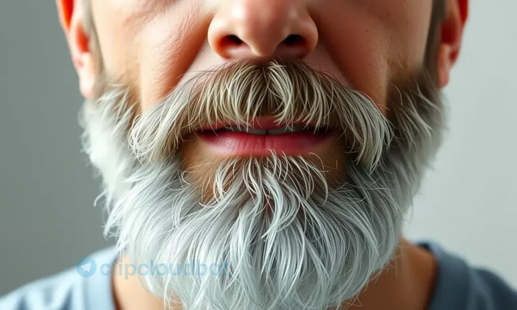 A close-up of a well-groomed man with a silver beard, natural lighting highlighting the beard's texture without any yellow tint, clean background, no text or symbols, realistic skin tones, high detail, no makeup or artificial coloring