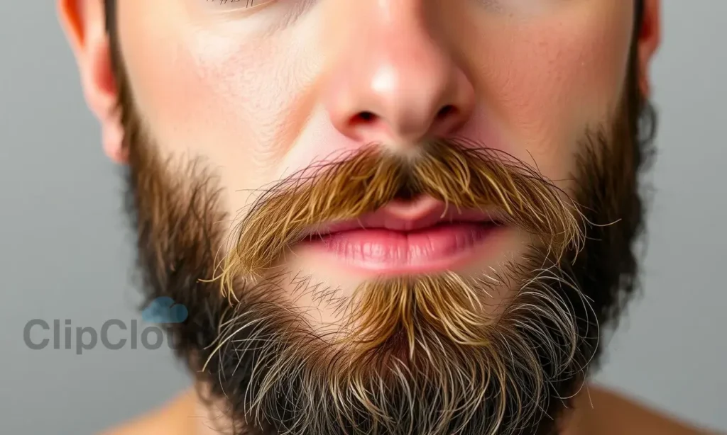A close-up of a man's face with a well-groomed beard, showing healthy, moisturized skin underneath without redness, flaking, or irritation. Soft natural lighting highlights the texture of the beard and smooth skin beneath. No visible scratches, rashes, or dry patches. The expression is calm and comfortable, suggesting relief from itchiness and dryness. Background is softly blurred, neutral tones to emphasize the beard and skin health.
