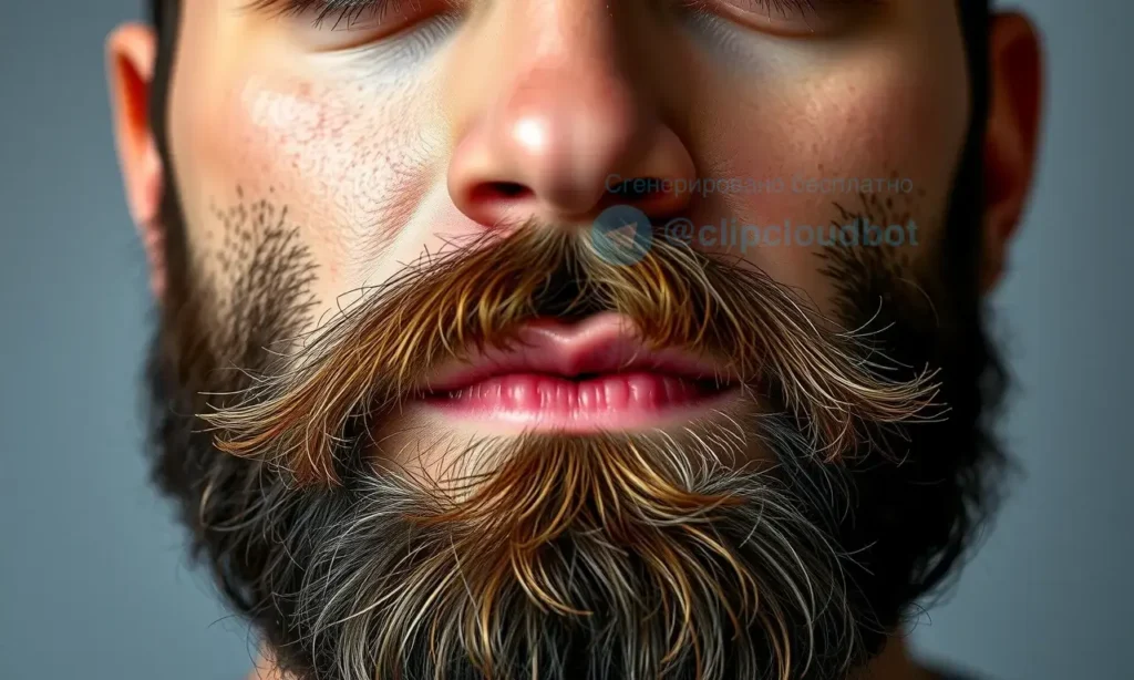 A close-up portrait of a man with a thick, well-groomed beard and oily facial skin, showing subtle shine on the cheeks and forehead, natural skin texture, soft directional lighting highlighting beard density and skin condition, realistic dermatological detail, no makeup or filters, neutral background, focus on the relationship between sebaceous activity and beard growth