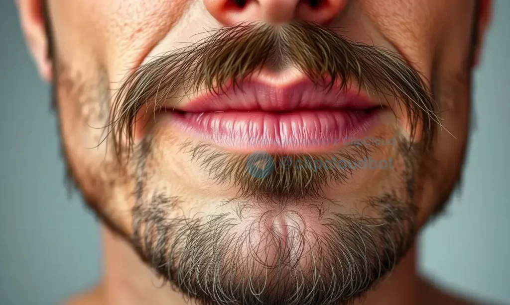 A close-up of a man with a well-groomed beard, showing healthy skin underneath, soft natural lighting, realistic skin texture, no visible irritation or redness, clean background, high detail, 1280x720 resolution