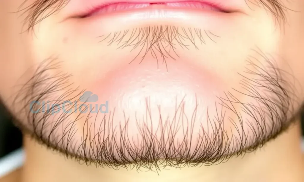 A clean, well-groomed beard with no visible wax residue, showing a smooth and natural texture. The skin around the beard should be clear and free of any buildup or irritation. The beard should appear healthy, well-maintained, and styled with a natural finish.