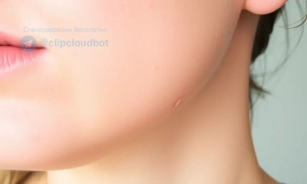 A close-up of a person's chin and jawline area with visible skin texture, pores, and subtle signs of irritation or redness, possibly from overuse of skincare products. The skin appears slightly congested with small bumps or blackheads, emphasizing the need for a gentle skincare routine. The background is neutral and blurred to focus on the skin details.