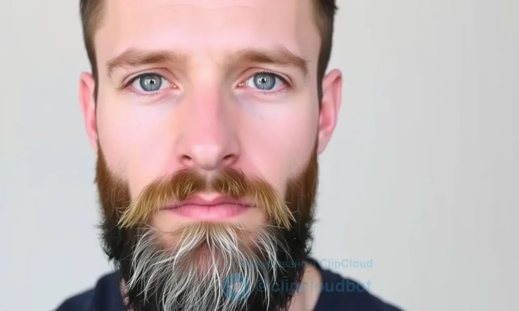 A man in his late 30s with a neatly trimmed beard that appears to be growing slowly, showing subtle hair strands and sparse areas, symbolizing gradual beard growth after 35. The background is minimalistic to focus on the facial hair.
