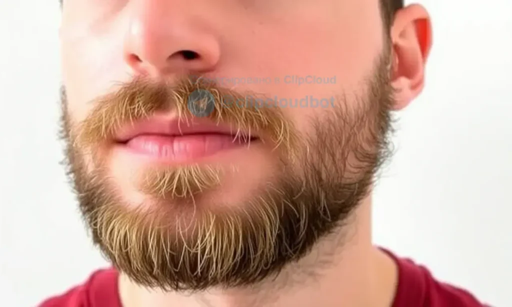 A close-up portrait of a male subject with a beard that appears sparse despite healthy growth, showing uneven hair distribution and visible skin gaps, in a neutral background, natural lighting, realistic style.