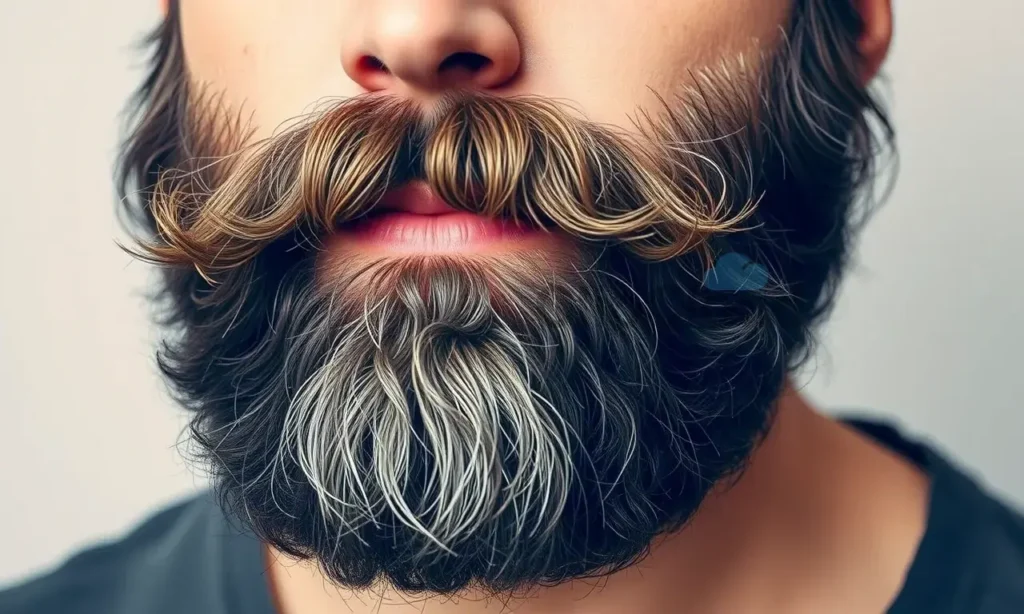 A realistic portrait of a man with a medium-length beard, some beard hairs gently falling away in small clumps, set against a neutral background, focusing on the natural texture and appearance of the beard without any text or symbols