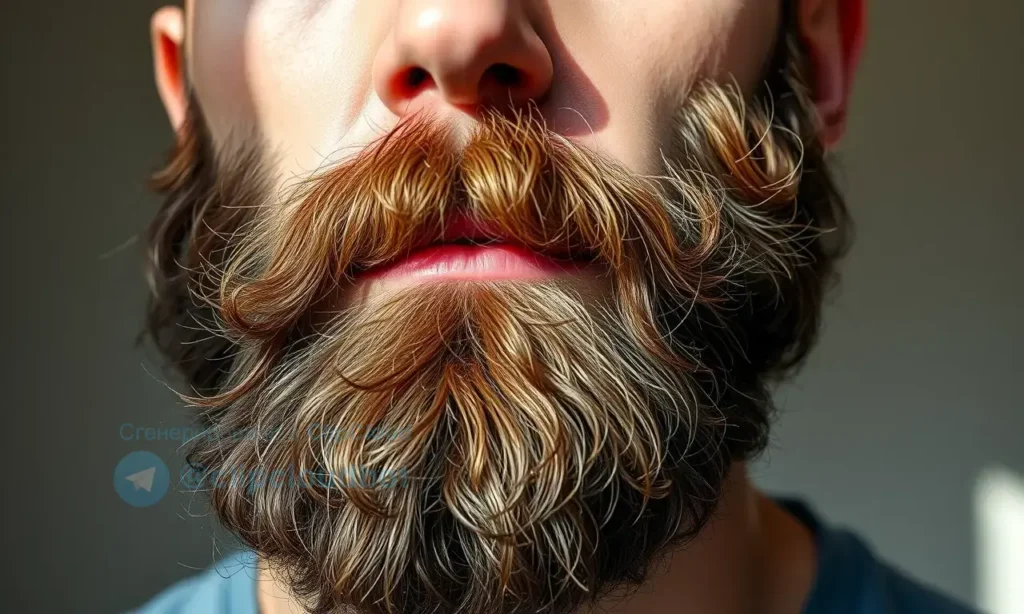 A close-up portrait of a man with a thick, well-groomed beard, standing in soft natural light, showing healthy facial skin with subtle oiliness (not shiny or greasy), realistic skin texture, no acne or blemishes, focused on beard density and skin condition, neutral background, photorealistic style