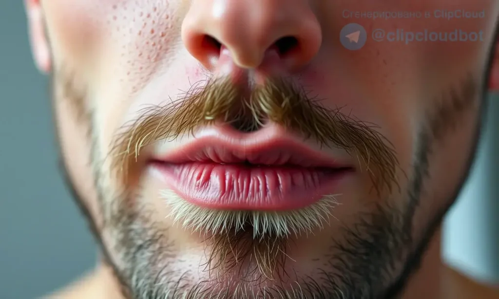 A close-up realistic photograph of a man's face showing a newly emerging sparse beard after shaving, with visible skin texture and fine hair growth, natural lighting, high detail, 720p resolution