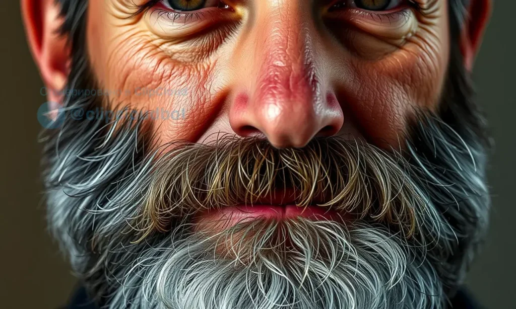 A close-up portrait of a middle-aged man with a full, well-groomed beard showing early signs of graying, soft natural lighting, realistic skin texture, subtle stress lines around eyes, muted earth tones, no text or symbols, high detail, 720x1280 resolution