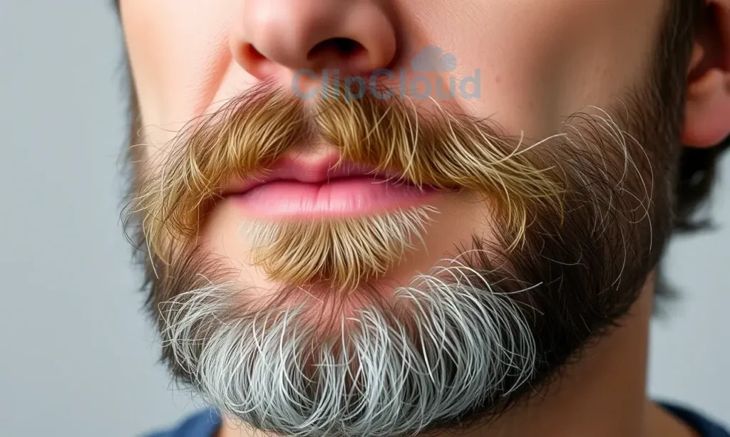 A close-up portrait of a man with a patchy, uneven beard growing in clumps, showing visible skin between sparse hair growth, natural lighting, realistic skin texture, neutral background, no text or symbols