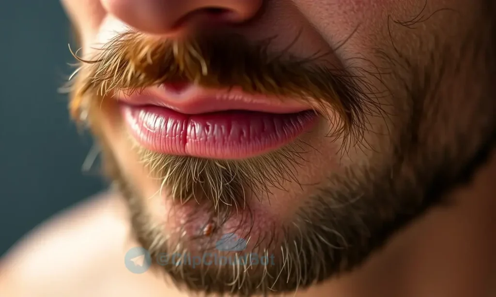 A close-up of a man's face showing oily skin under a beard, with visible shine and pores, balanced natural lighting, realistic skin texture, no text or symbols, clean background