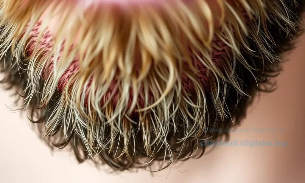 A close-up of a man's beard with coarse, stiff hair strands showing visible irritation and redness on the skin, realistic texture and detail, natural lighting, no text or symbols on the image