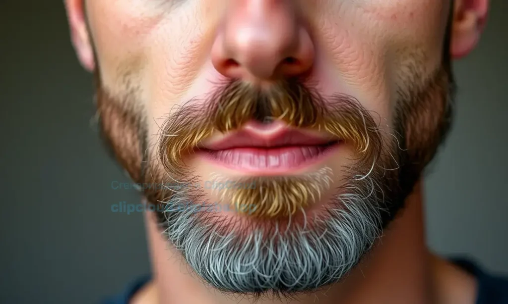 A realistic close-up portrait of a man in his mid-30s to 40s with a slowly growing beard, showing subtle stubble and early beard development, natural lighting, detailed skin texture, neutral background, no text or symbols, conveying patience and natural growth