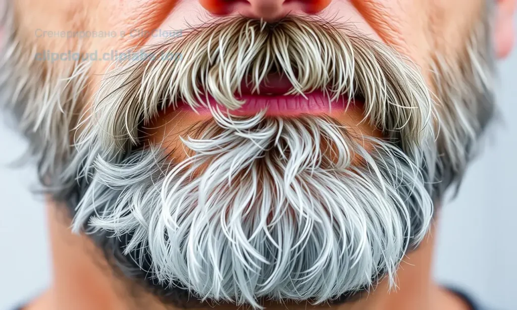 A close-up of a man's beard with visible gray hair, natural lighting, realistic texture, no text or symbols, clean background